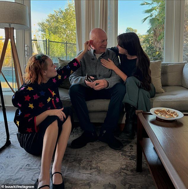 It comes after Bruce was seen in a rare snap as he marked Thanksgiving with his family (pictured with Tallulah and Scout)