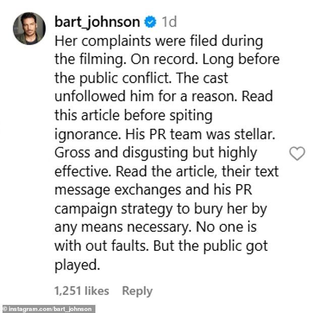 Johnson left a series of comments on a social media post on The New York Times' Instagram account Saturday