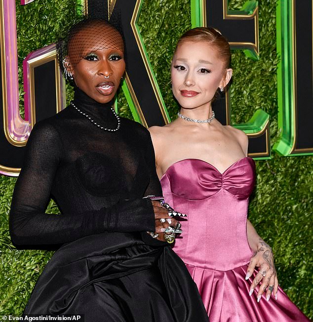 Erivo and Grande play Elphaba Thropp/The Wicked Witch Of The West and Glinda Upland/Glinda The Good, resepectively, in the blockbuster movie musical; the actresses seen in November 2024