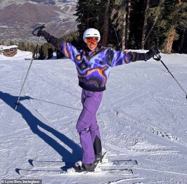 She told fans: 'At the top of the mountain I caught a tip and face planted. Luckily I always wear a helmet'