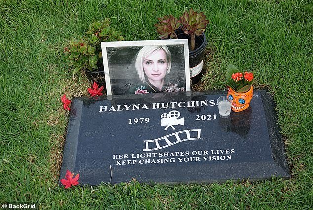 Halyna tragically died, at age 42, leaving behind her husband Matt Hutchins and 12-year-old son Andros (Hollywood Forever Cemetery grave pictured in 2022)