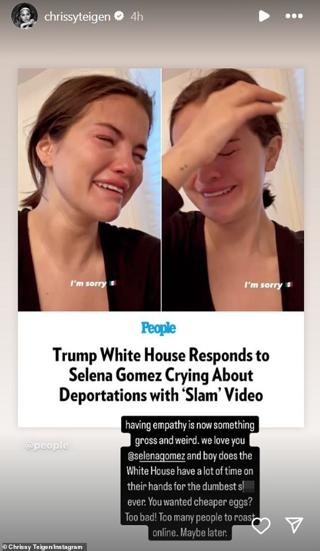 'Having empathy is now something gross and weird. we love you @selenagomez and boy does the White House have a lot of time on their hands for the dumbest s**t ever,' she wrote