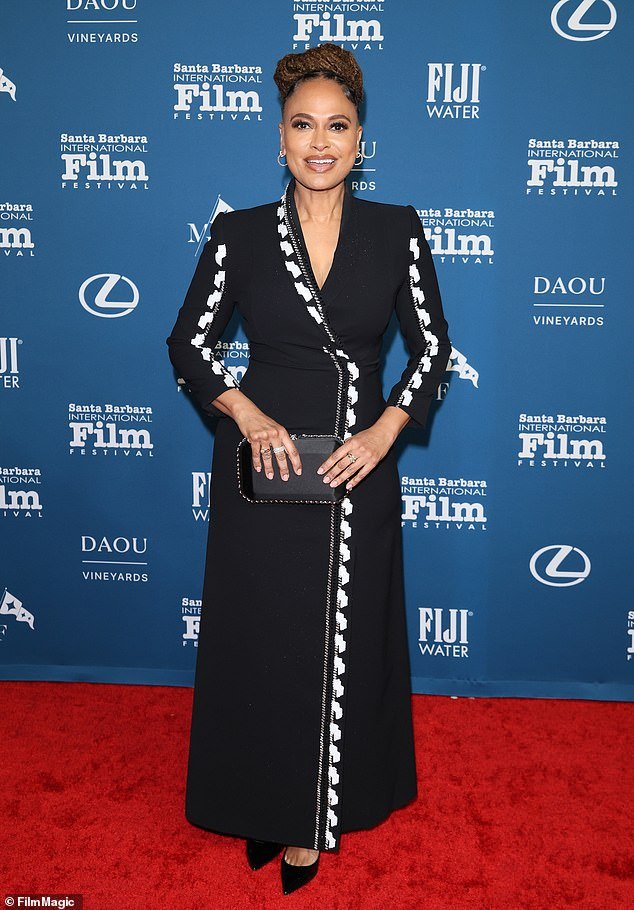 Ava DuVernay wowed onlookers in a demure black frock with bright white details on the seams