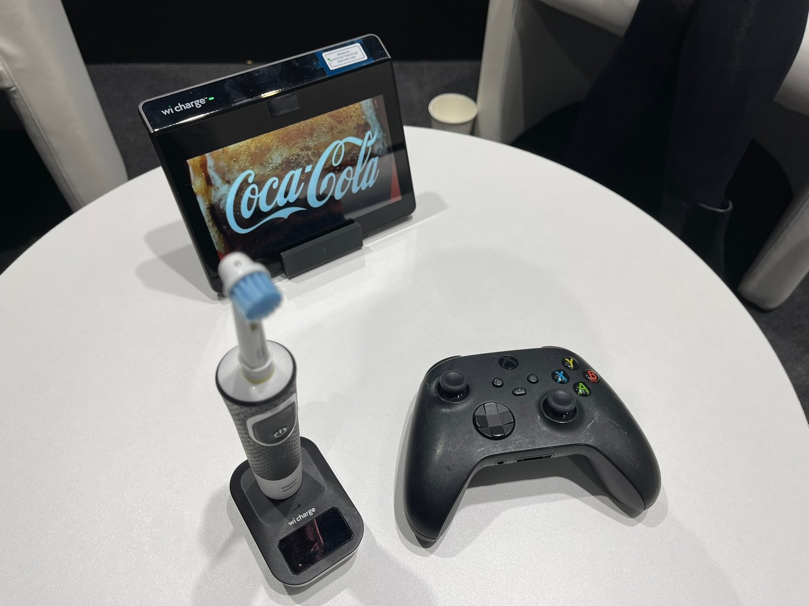 Prototypes of toothbrush holder and xbox controller at ISE 2025