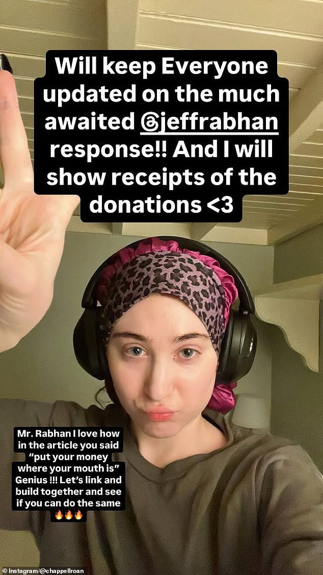 In a follow-up post on Instagram, the pop star challenged Rabhan too 'put your money where your mouth is' following her $25K donation