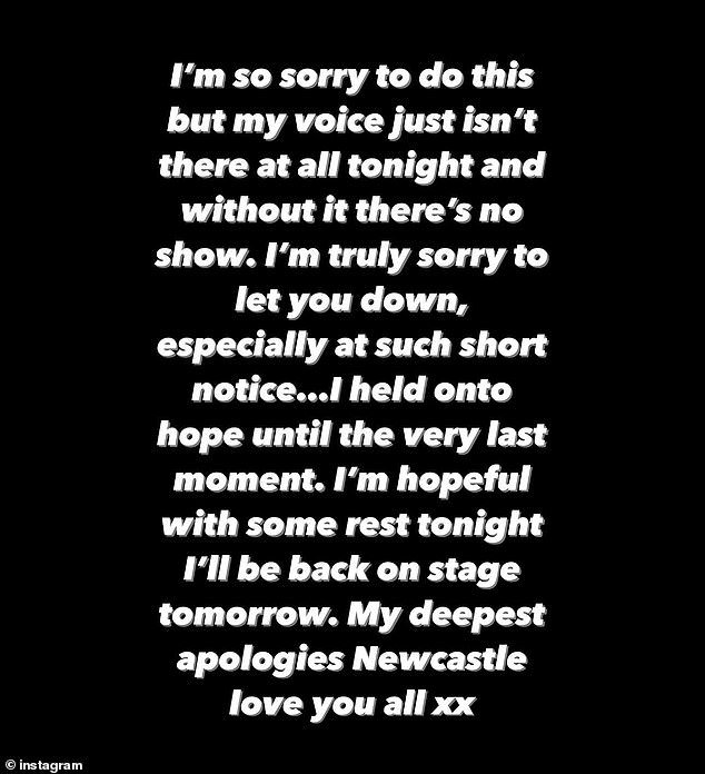 Back in December, the singer was slated to perform in Newcastle - but cancelled the concert last minute