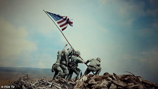 The patriotic clip included the iconic imagery of U.S. marines raising the flag on Iwa Jima