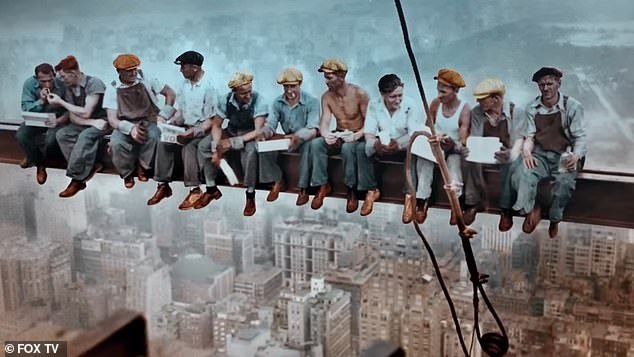 The all-American clip featured the iconic 'Lunch atop a skyscraper' photo