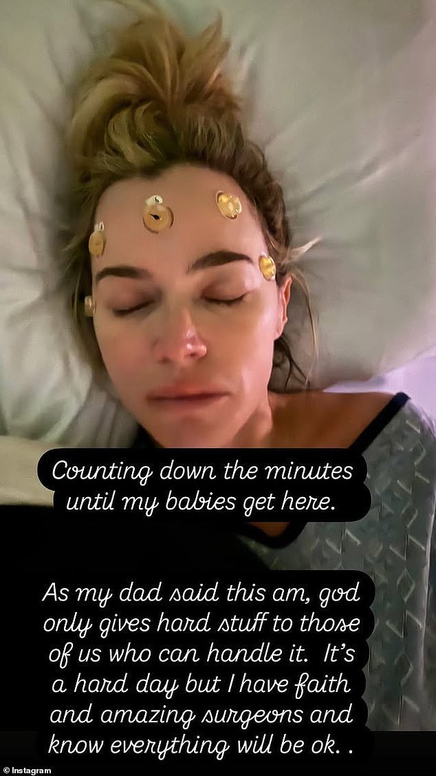 In another image, Teddi could be seen laying in a hospital bed and shared, 'Counting down the minutes until my babies get here'