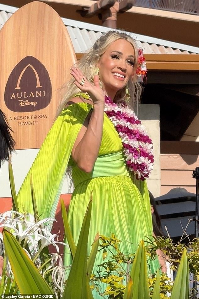 Carrie Underwood looks radiant in green gown while filming for new gig as American Idol judge in Hawaii