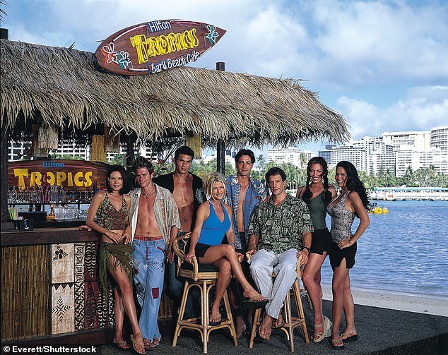 Seen here on Baywatch Nights with from left: Alicia Rickter, Charlie Brumbly, Jason Momoa,  Michael Bergin, Jason Brooks, Krista Allen, Stacy Kamano