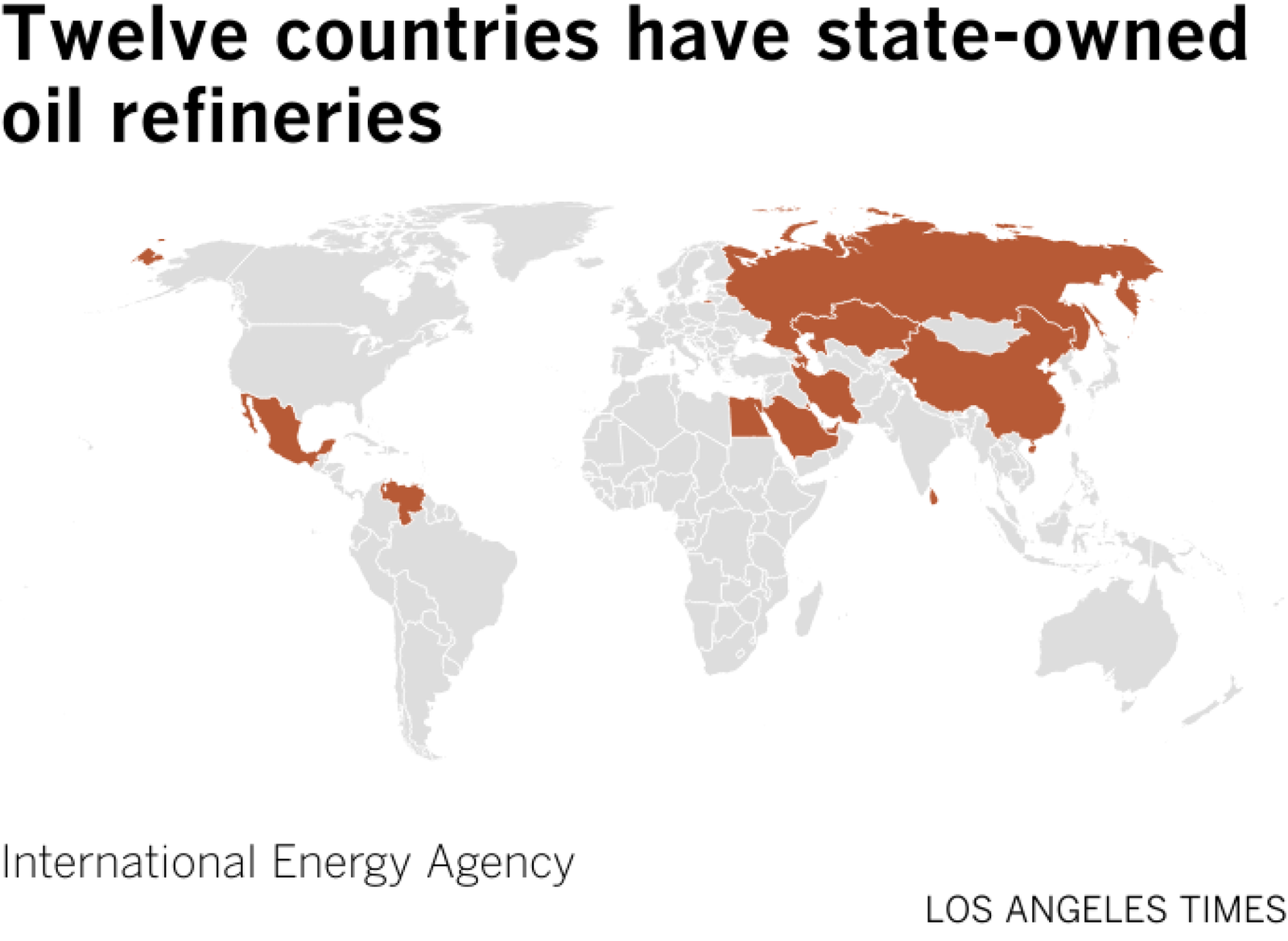 Map highlights Azerbaijan, China, Egypt, Iran, Kazakhstan, Kuwait, Mexico, Russia, Saudi Arabia, Sri Lanka, United Arab Emirates and Venezuela