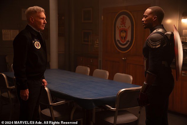 Harrison Ford alongside Anthony Mackie in the new film Captain America: Brave New World, in theaters now