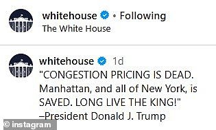 The Commander in Chief made the controversial comment while referencing his administration's order to end the New York congestion mass transit charge