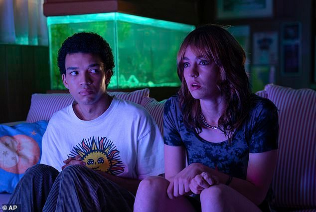 Two teens lose their grip on reality due to a TV obsession in the horror film 'I Saw the TV Glow'; Justice Smith and Brigette Lundy-Paine seen in a still