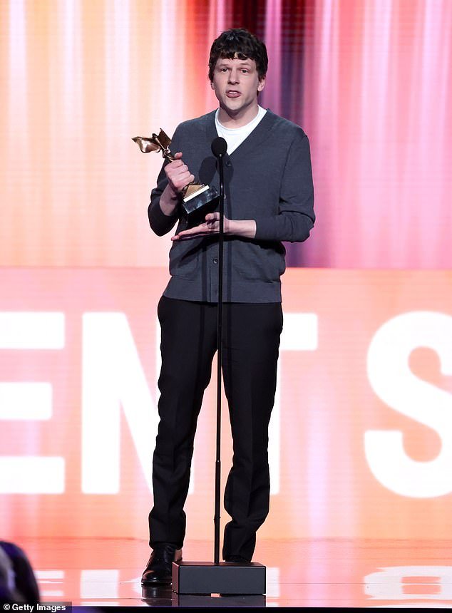 Earlier, the ceremony solidified Jesse Eisenberg 's awards-season campaign with his win for best screenplay for A Real Pain