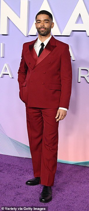 Kingsley Ben-Adir sported a red suit