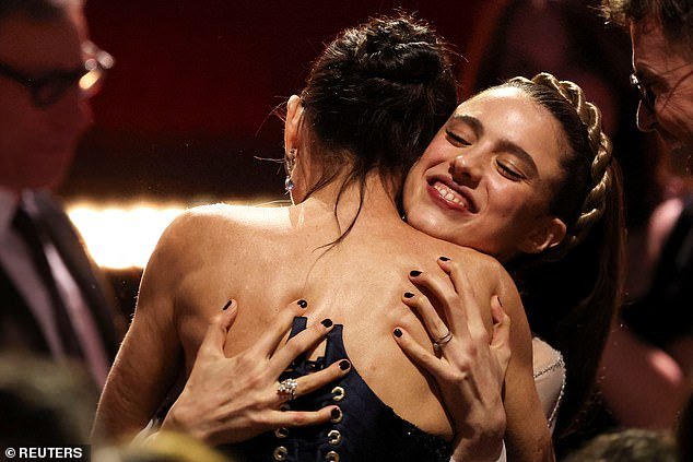 Demi's costar Margaret Qualley held her tight for a hug just after her name was announced