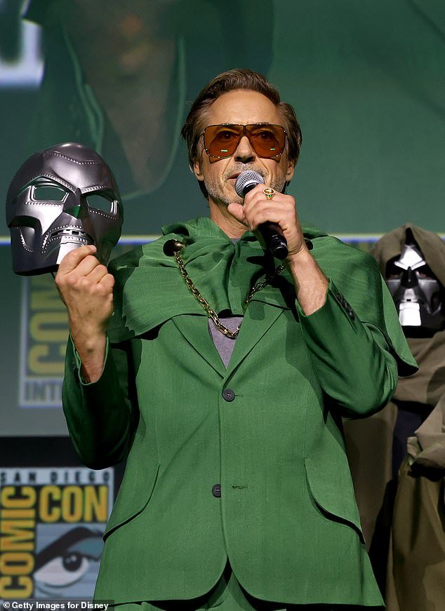 Last July, Majors said he was 'heartbroken' after Marvel unveiled Robert Downey Jr. as Doctor Doom at San Diego Comic-Con (pictured) making him the new villain for the next two Avengers movies