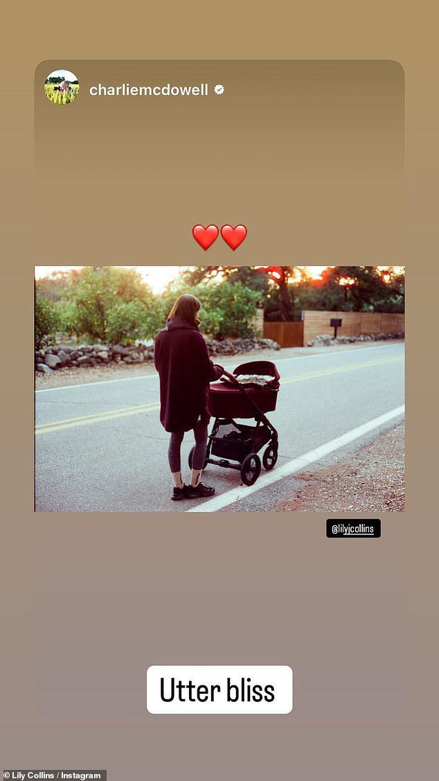 The Emily in Paris star took to Instagram to repost a photo from Charlie¿s account, where she was seen enjoying a walk with her baby in a stroller